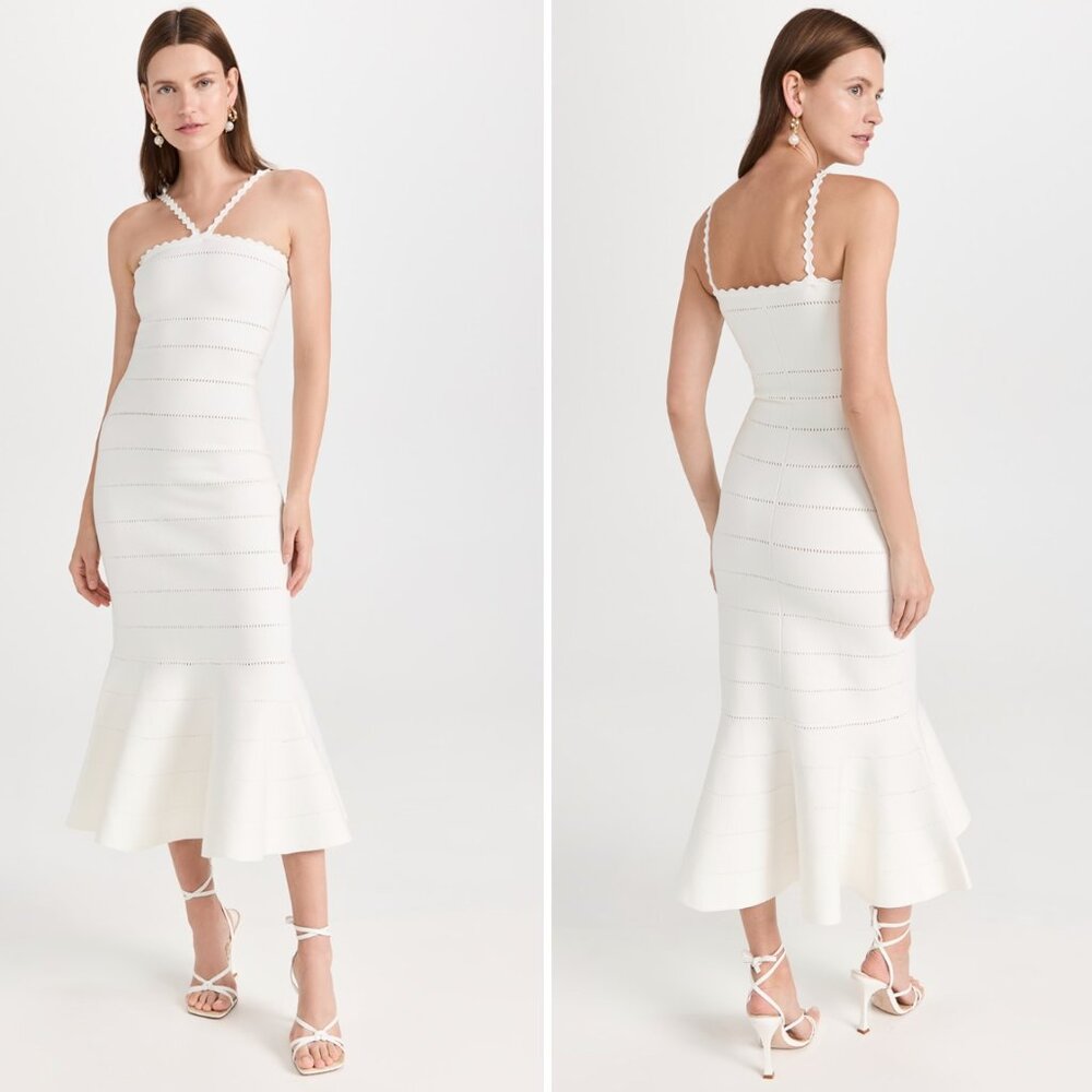 Victoria Beckham Openwork Knit Midi Dress In White